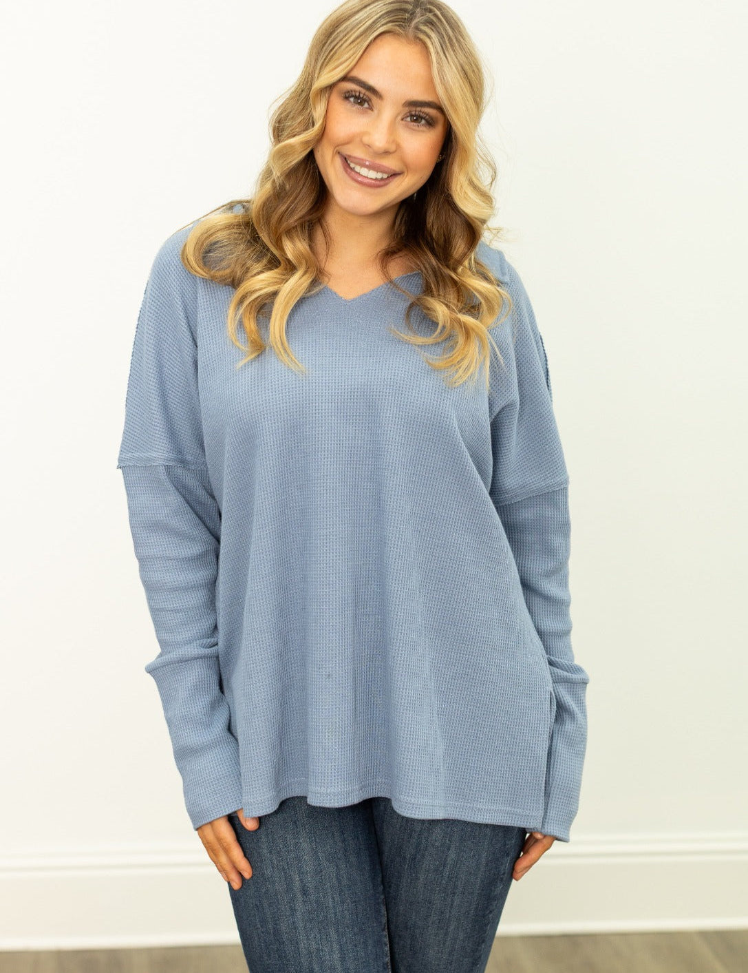 Waffle Knit Top, Blue