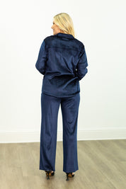 Velvet Straight-Leg Pants, Navy