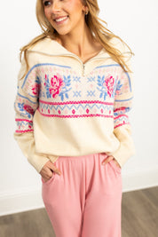 Ivory Pullover with Floral Details