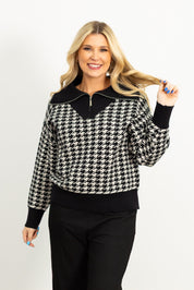 Houndstooth Print Pullover