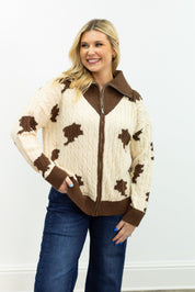 Zip Cow Print Sweater