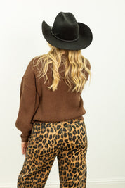 Cropped Cardigan Sweater, Brown