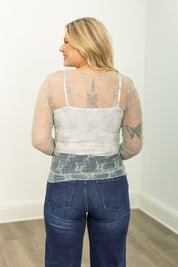 Lace Long-sleeve Top, Sage