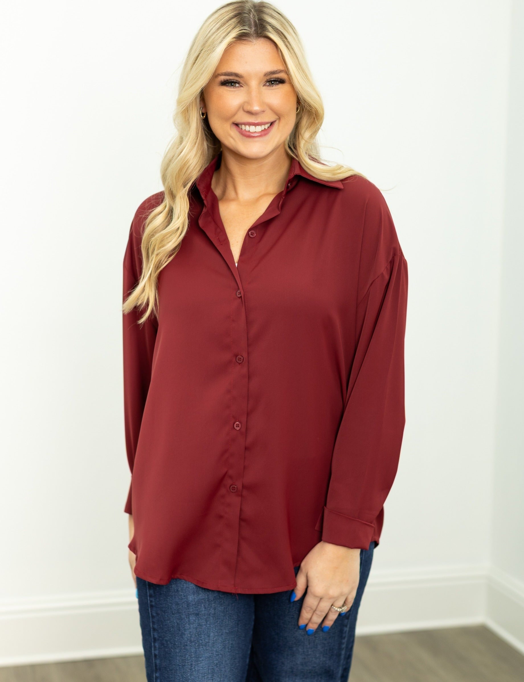 The Kathryn Button-Up, Maroon
