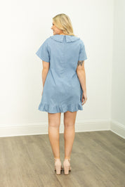 Chambray Dress with Wide Collar