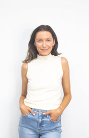 Sleeveless Ribbed Turtleneck, Ivory