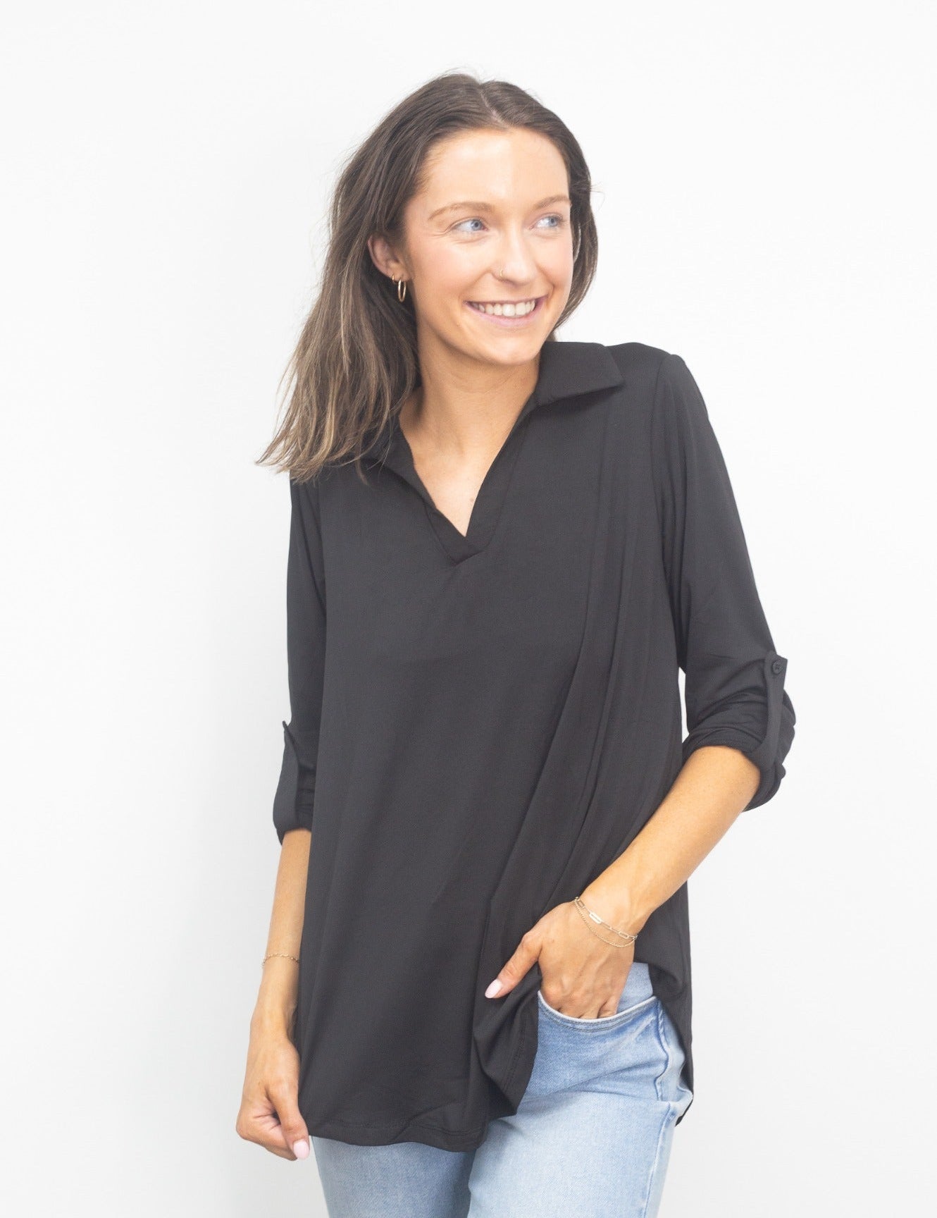 Gemma V-Neck Top, Black