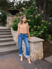 Ribbed Long-Sleeve Top, Mocha
