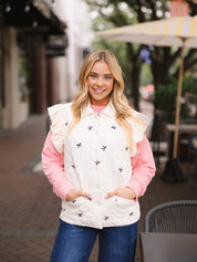 Quilted Puffer Vest with Bows, Ivory