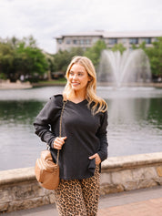 Waffle Knit Top, Black