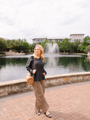 Waffle Knit Top, Black