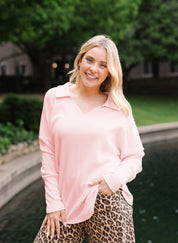 Waffle Knit Top, Pink