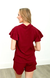 Maroon Quarter Zip with Flutter Sleeves