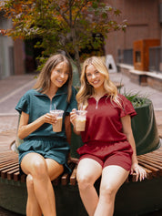 Maroon Quarter Zip with Flutter Sleeves