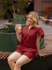 Maroon Quarter Zip with Flutter Sleeves