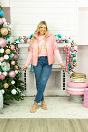 Sequin Puffer Vest, Pink