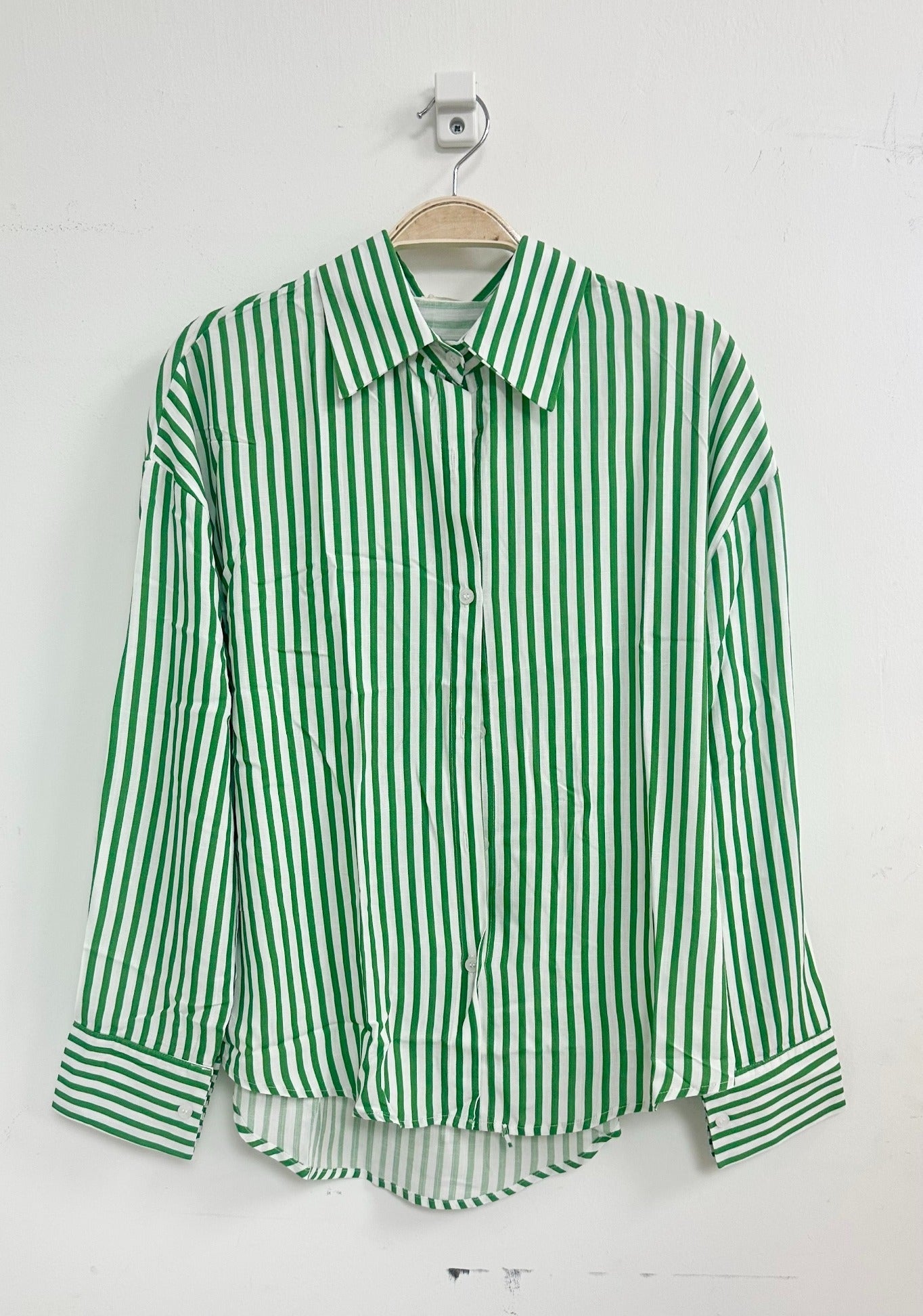 Kathryn Classic Button-Up, Green Stripe