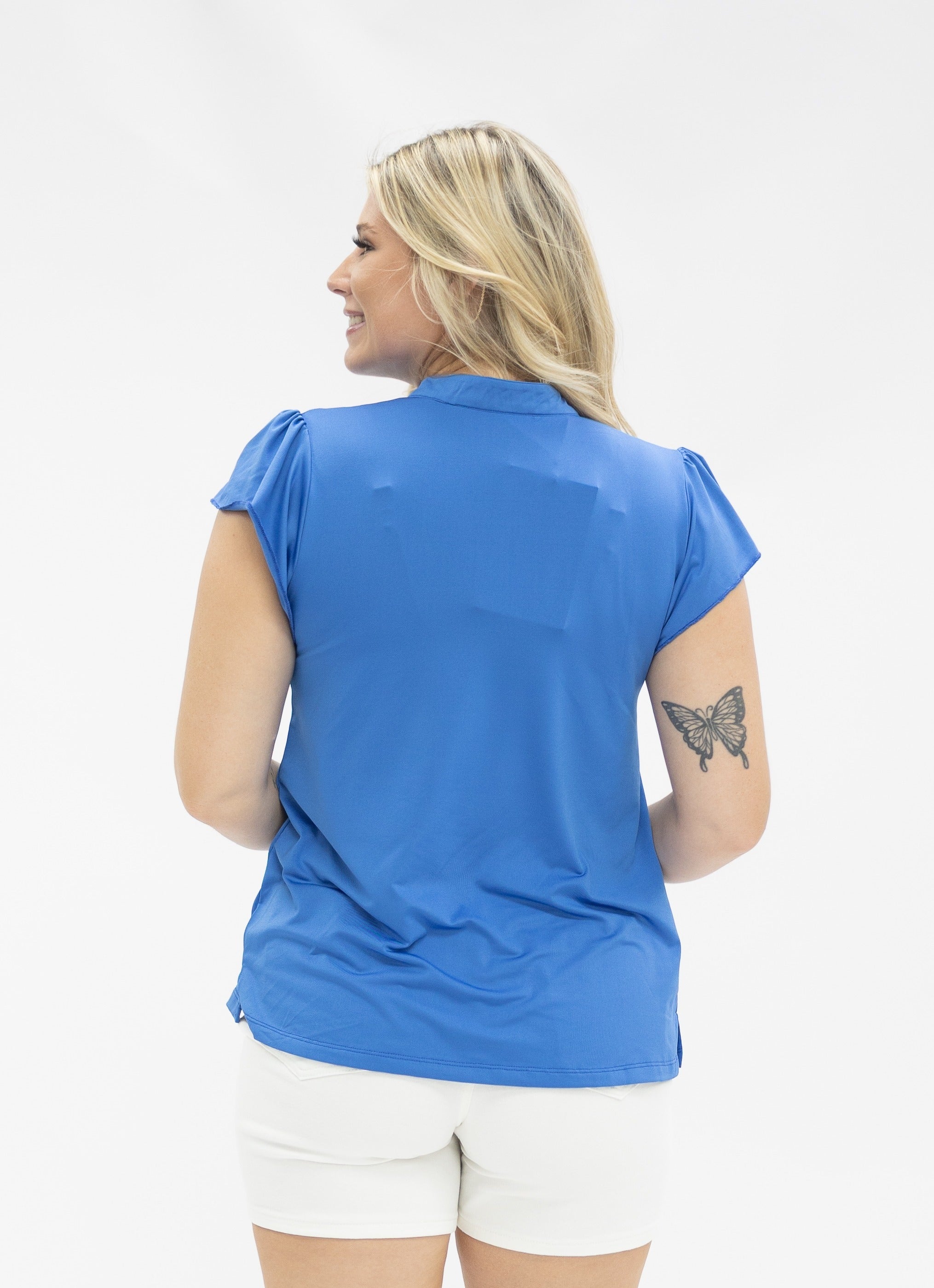 The Nicole V-Neck Top, Blue
