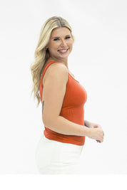 Bella Square Neck Rib Knit Tank Top, Orange