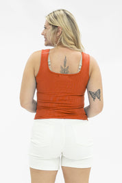 Bella Square Neck Rib Knit Tank Top, Orange