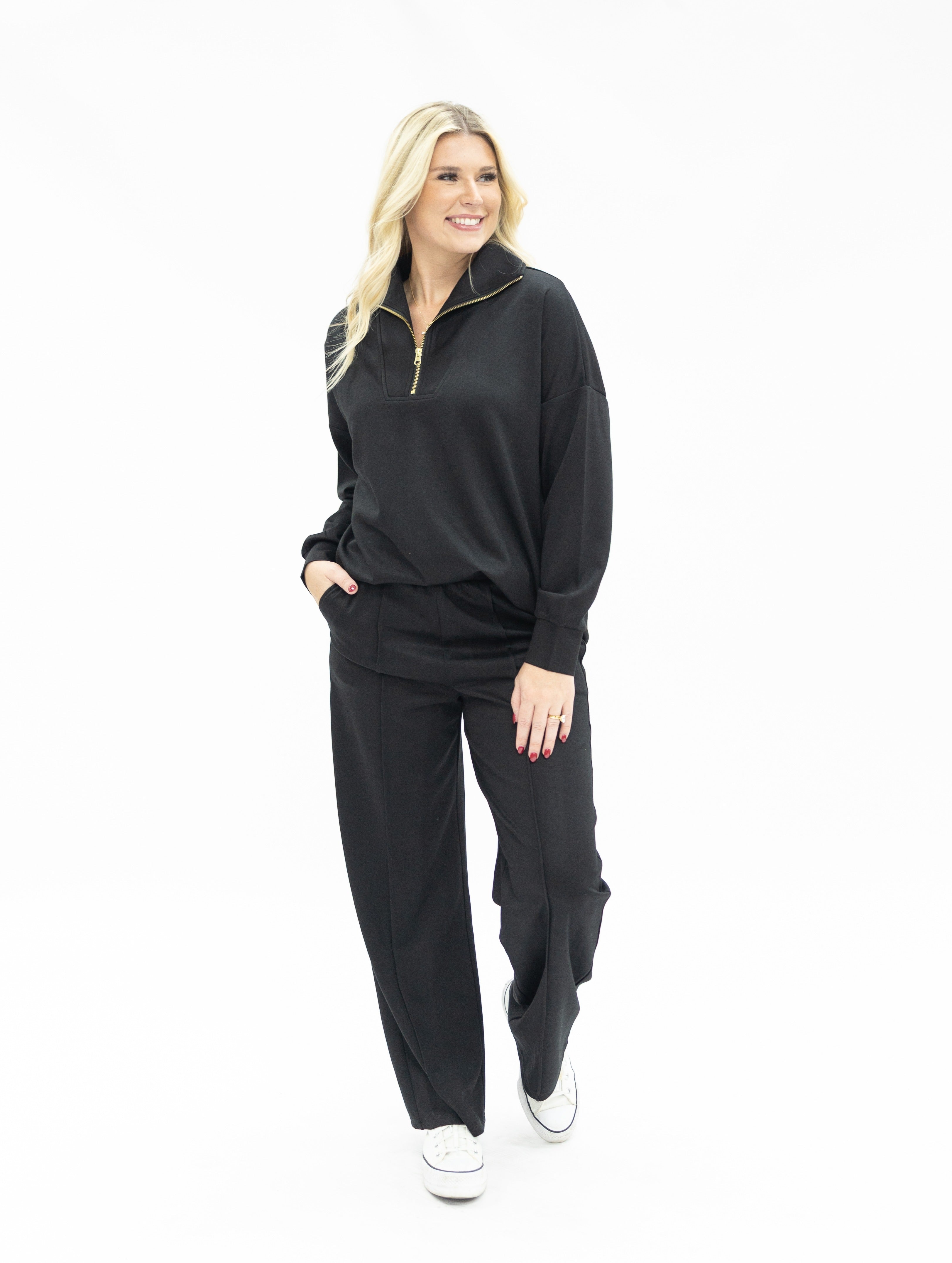 Butter Soft Quarter-Zip Top, Black