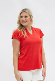 The Nicole V-Neck Top, Red