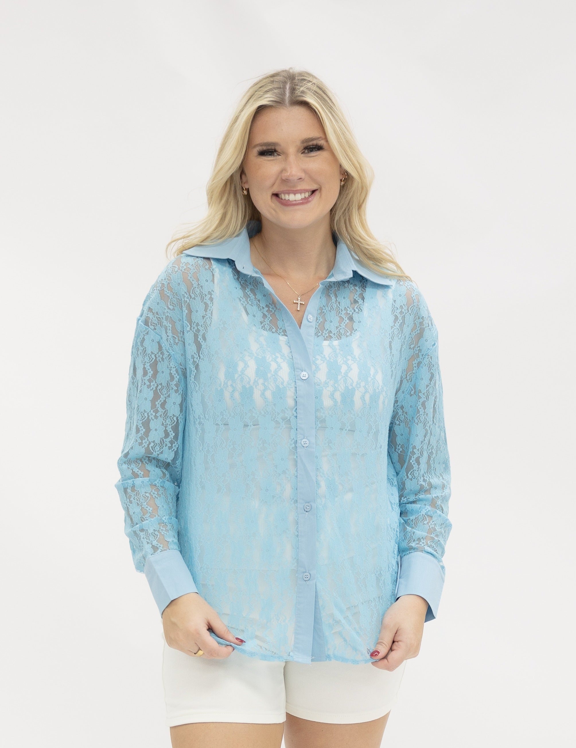 Kathryn Classic Button-Up, Blue Lace