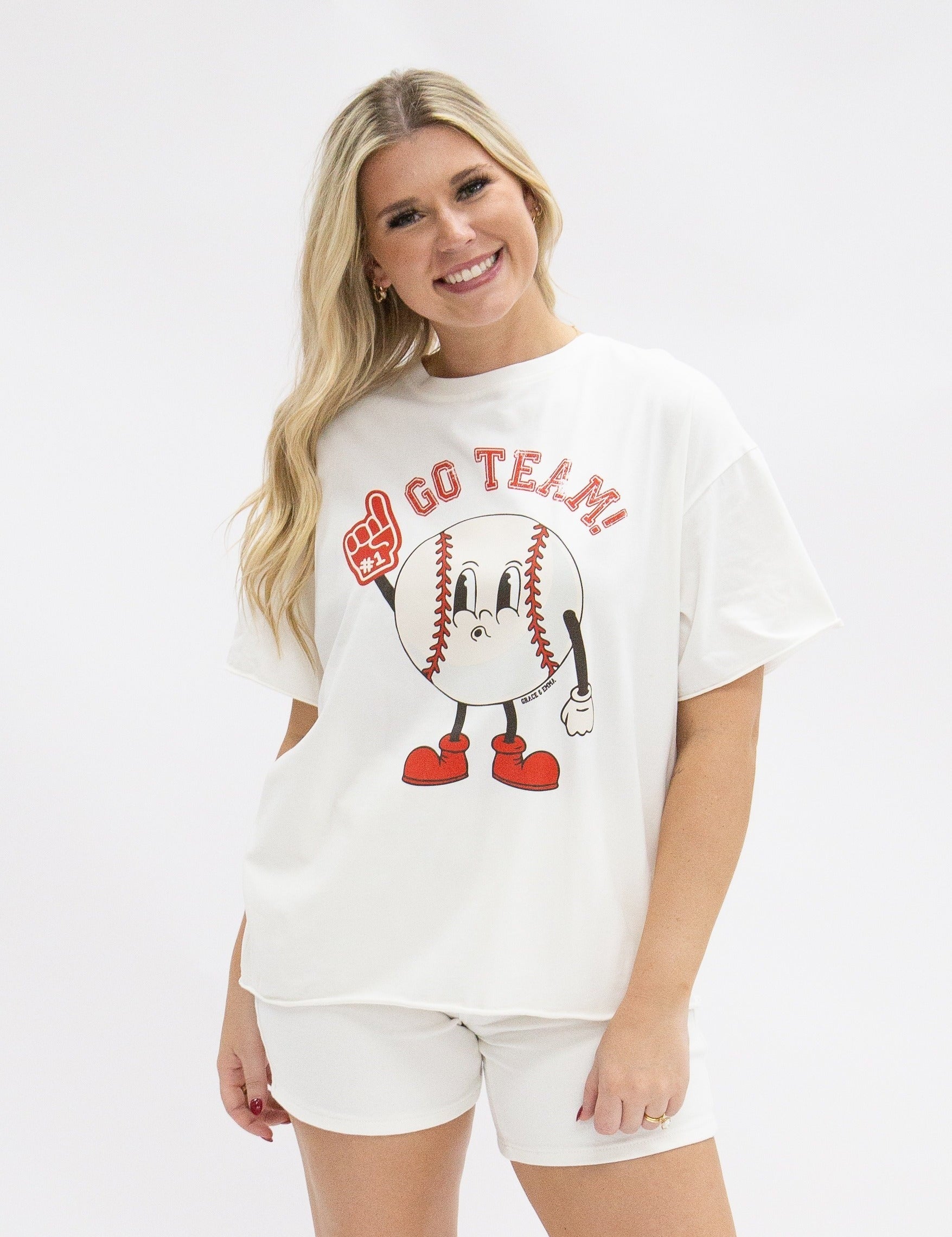 Go Team on White Boxy Tee