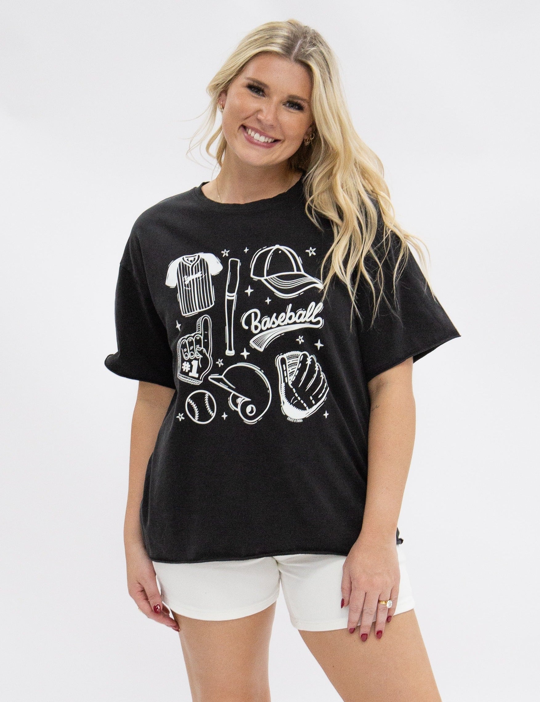 Baseball on Black Boxy Tee