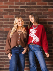 Cropped Cardigan Sweater, Brown