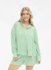 Kathryn Classic Button-Up, Green Stripe