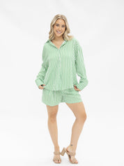 Kathryn Classic Button-Up, Green Stripe