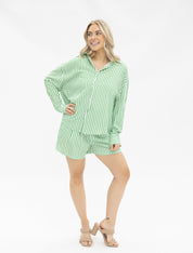 Kathryn Classic Button-Up, Green Stripe