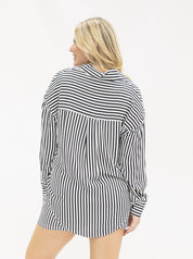 Kathryn Classic Button-Up, Black Stripes