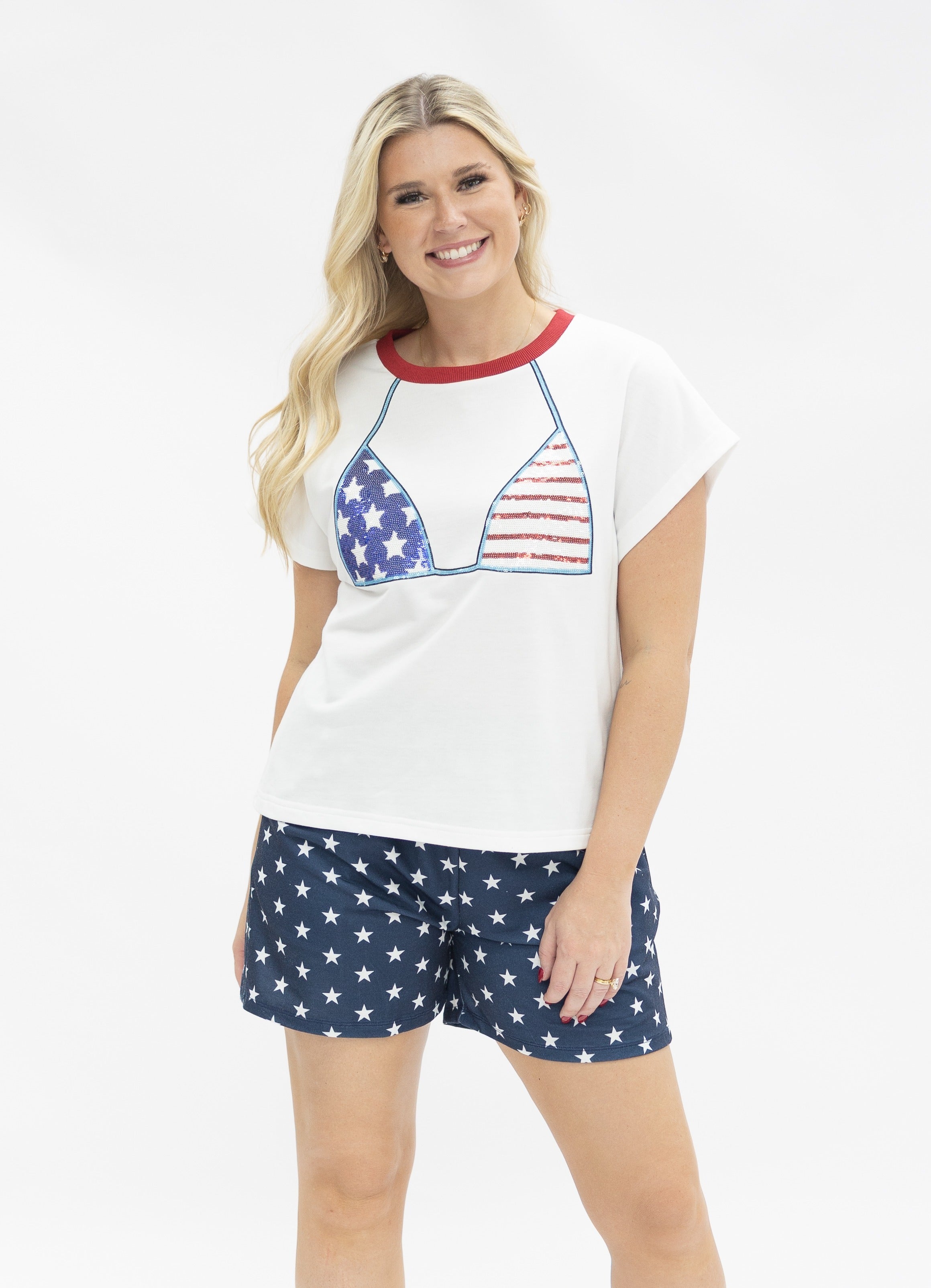 Sequin Bikini on White Top