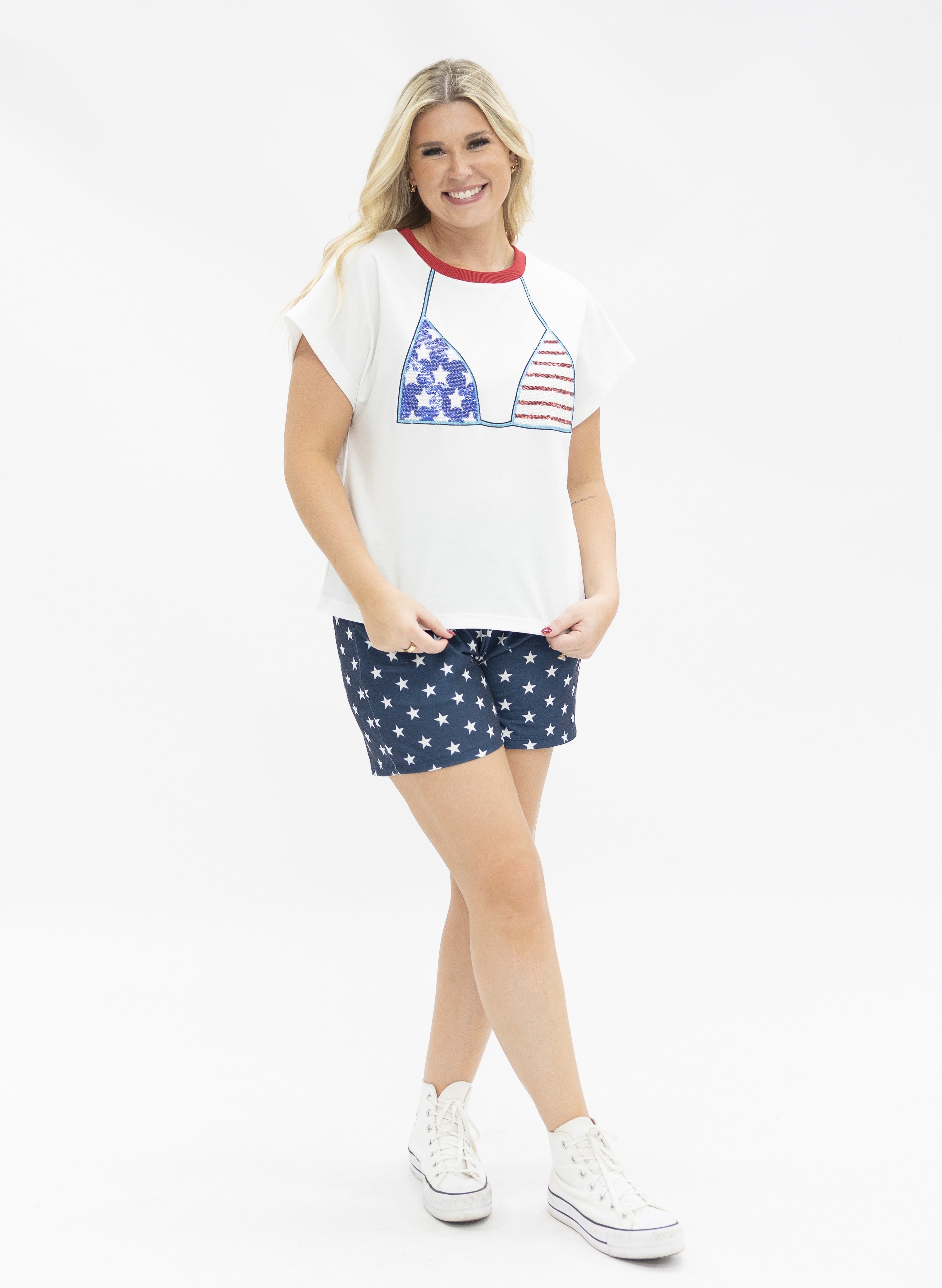 Sequin Bikini on White Top