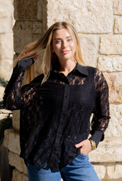 Kathryn Classic Button-Up, Black Lace
