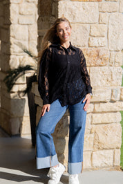 Kathryn Classic Button-Up, Black Lace