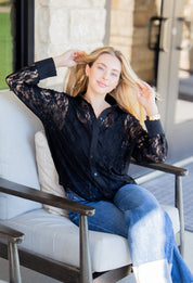Kathryn Classic Button-Up, Black Lace
