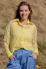 Kathryn Classic Button-Up, Yellow Lace