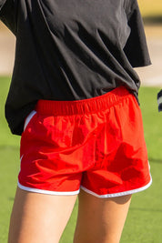 Go Getter Red and White Piped Shorts