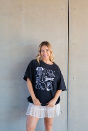 Baseball on Black Boxy Tee