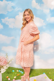 V-Neck Checkered Dress, Pink