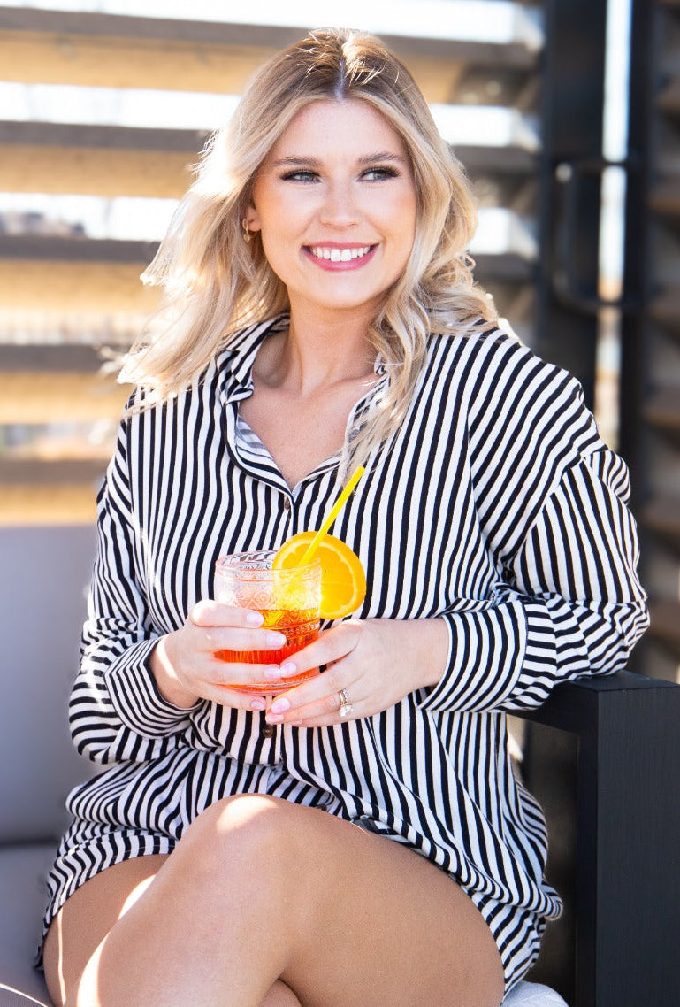 Kathryn Classic Button-Up, Black Stripes