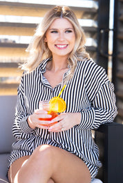 Kathryn Classic Button-Up, Black Stripes