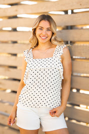 Tank Top with Flounce, Polka Dot