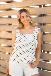Tank Top with Flounce, Polka Dot