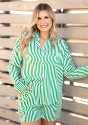 Kathryn Classic Button-Up, Green Stripe