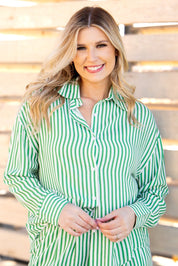 Kathryn Classic Button-Up, Green Stripe