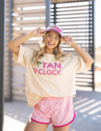 Tan O'Clock on Beige Relaxed Fit Tee